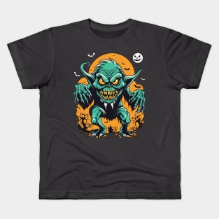 Scary halloween monster grinning design for party gift for him her friend Kids T-Shirt